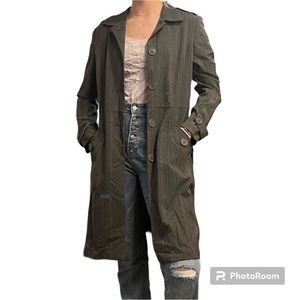 Gray and Pink Vintage Pinstripe Trench Coat Large